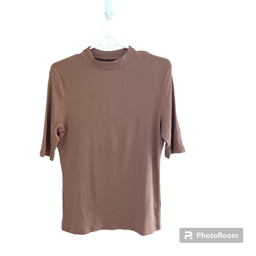 🟤A NEW DAY: Women’s size M, tan 1/2 sleeve blouse, worn once, stretchy🟤 - Picture 1 of 7
